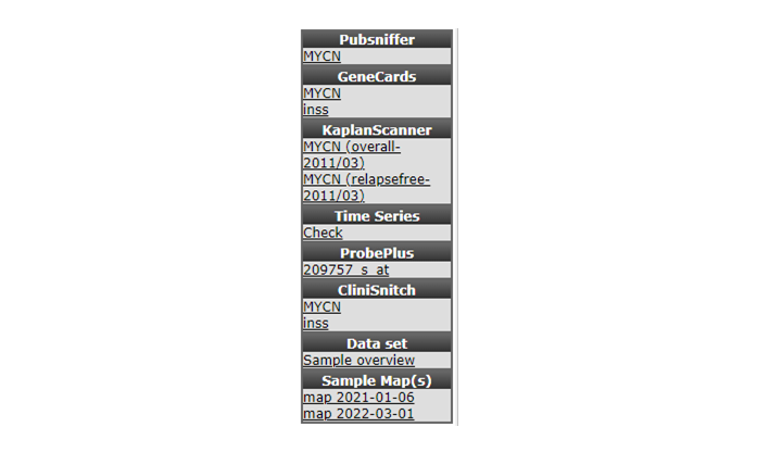 Figure 12:Left menu panel providing additional info (including link-out) and analyses options