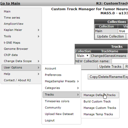 Figure  18: Selecting the Default Tracks    Manager