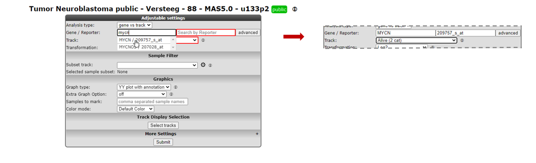 Figure 1: Step-by-step scenario to select 'View a gene in groups' on the main page of R2