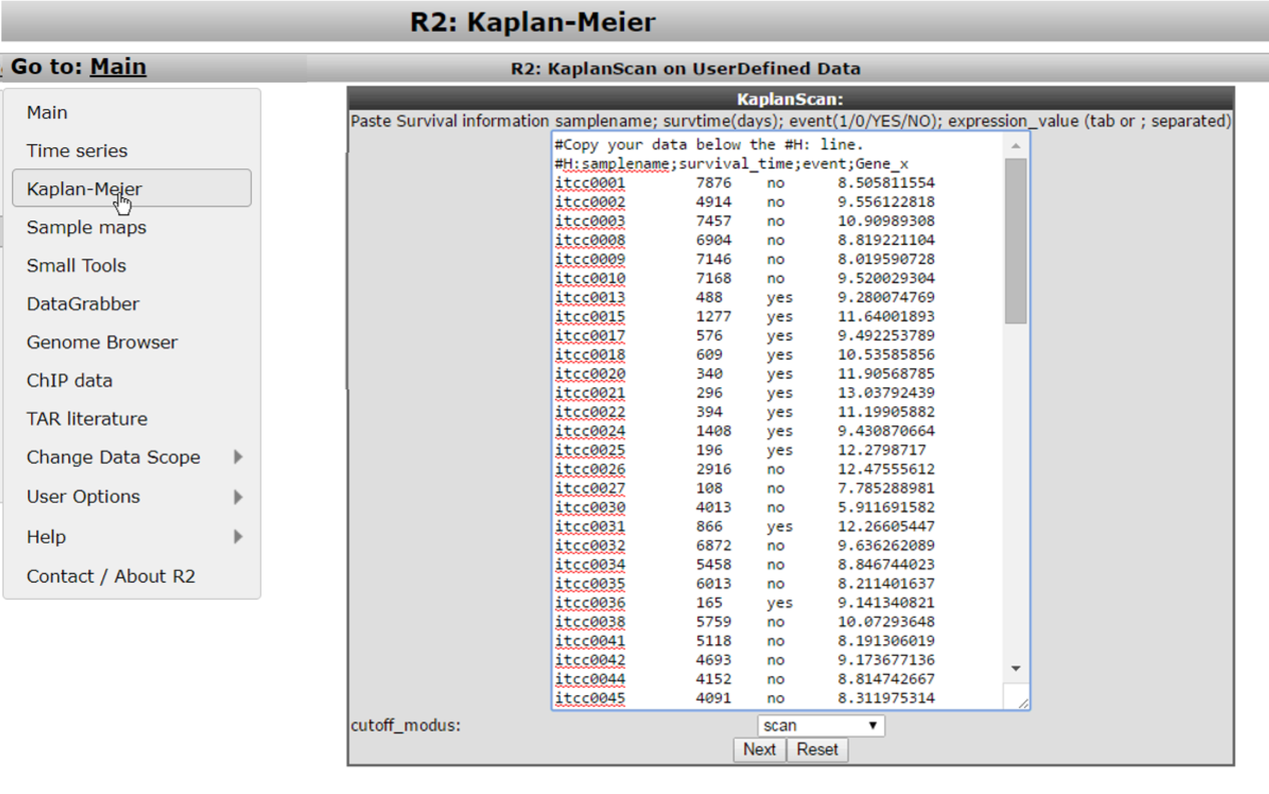 Figure    12: Kaplanscan with user defined    data